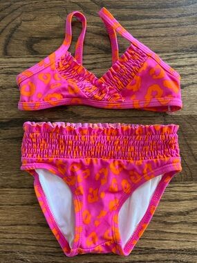 Crazy 8 6-12 Months Bikini Pink Orange Cheetah Swimsuit Ruffle High Waisted